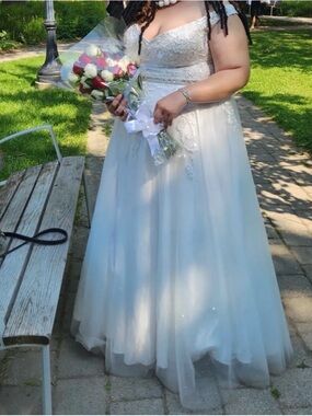 White Lace Applique A-Line Wedding or Graduation Dress